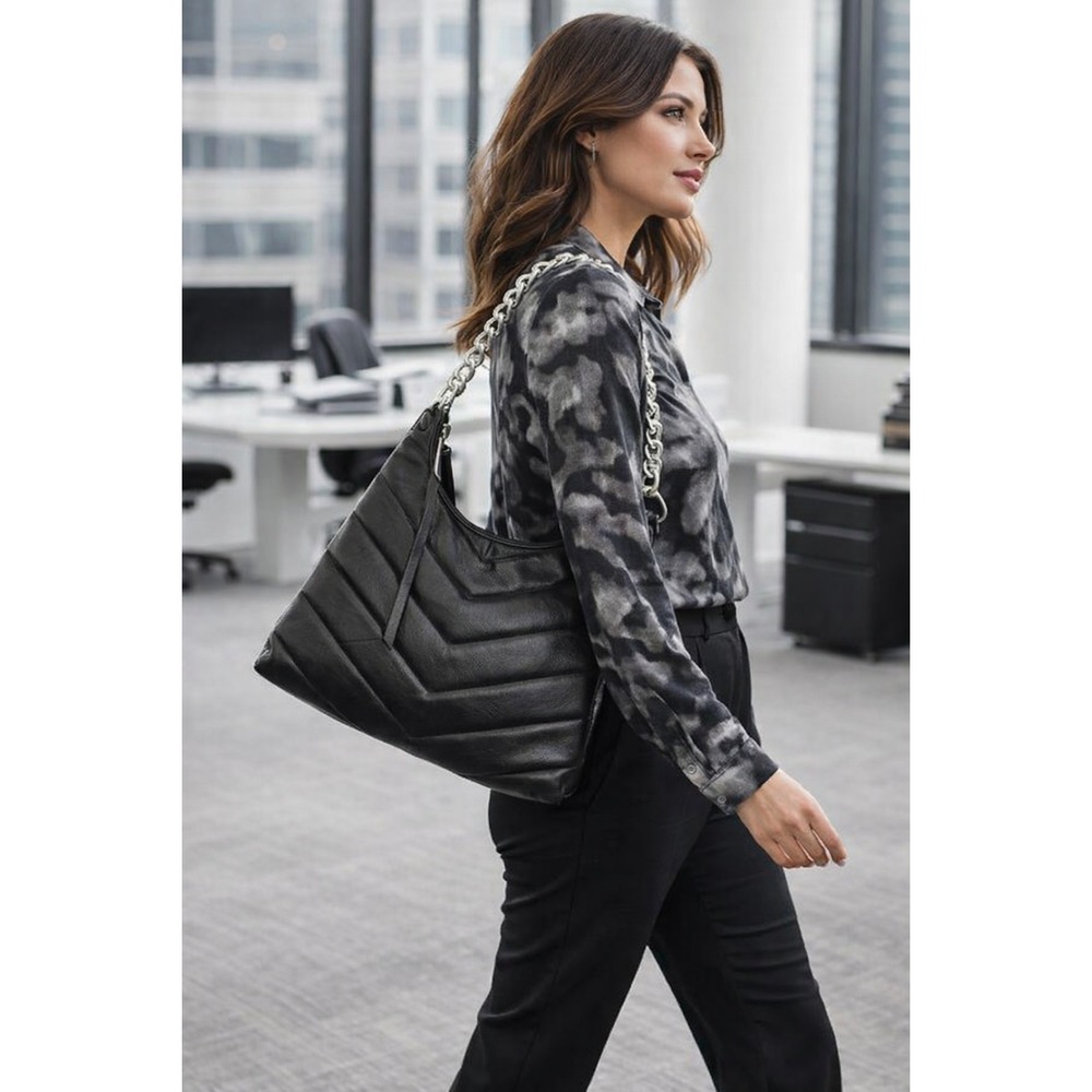 NWT$298 Rebecca Minkoff Edie Max Black Quilted Old Money Leather Shoulder Bag
